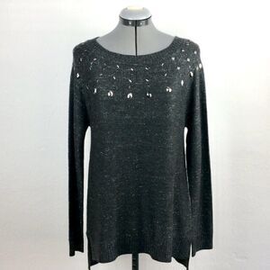 New York & Co. Charcoal Gray Embellished Crew Neck Sweater NEW